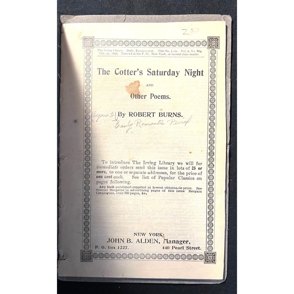 The Cotter’s Saturday Night and Other Poems, Robert Burns John Alden 1899 - Rare